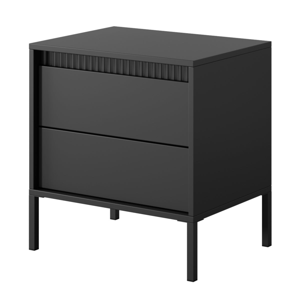 Table de chevet Falsetto avec deux tiroirs et façades cannelées 54 cm noire