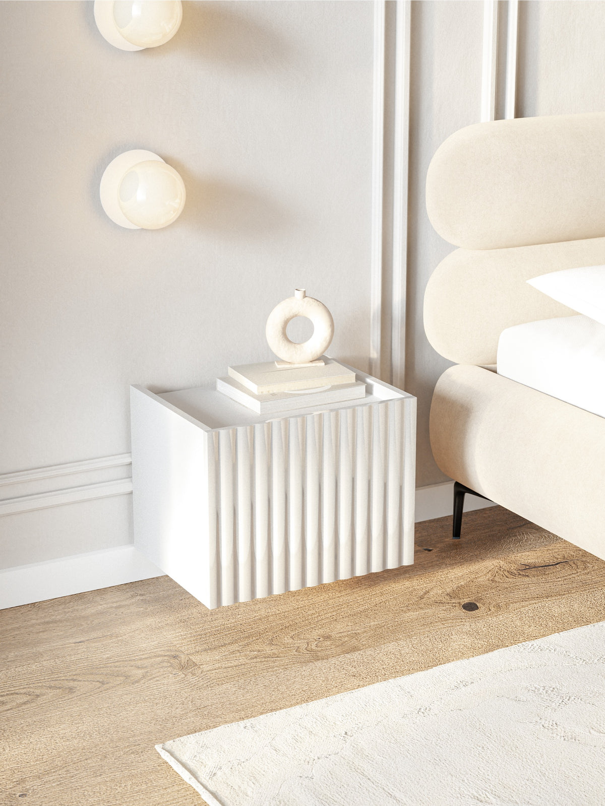 Table de chevet Fiorra suspendue 48 cm blanc brillant