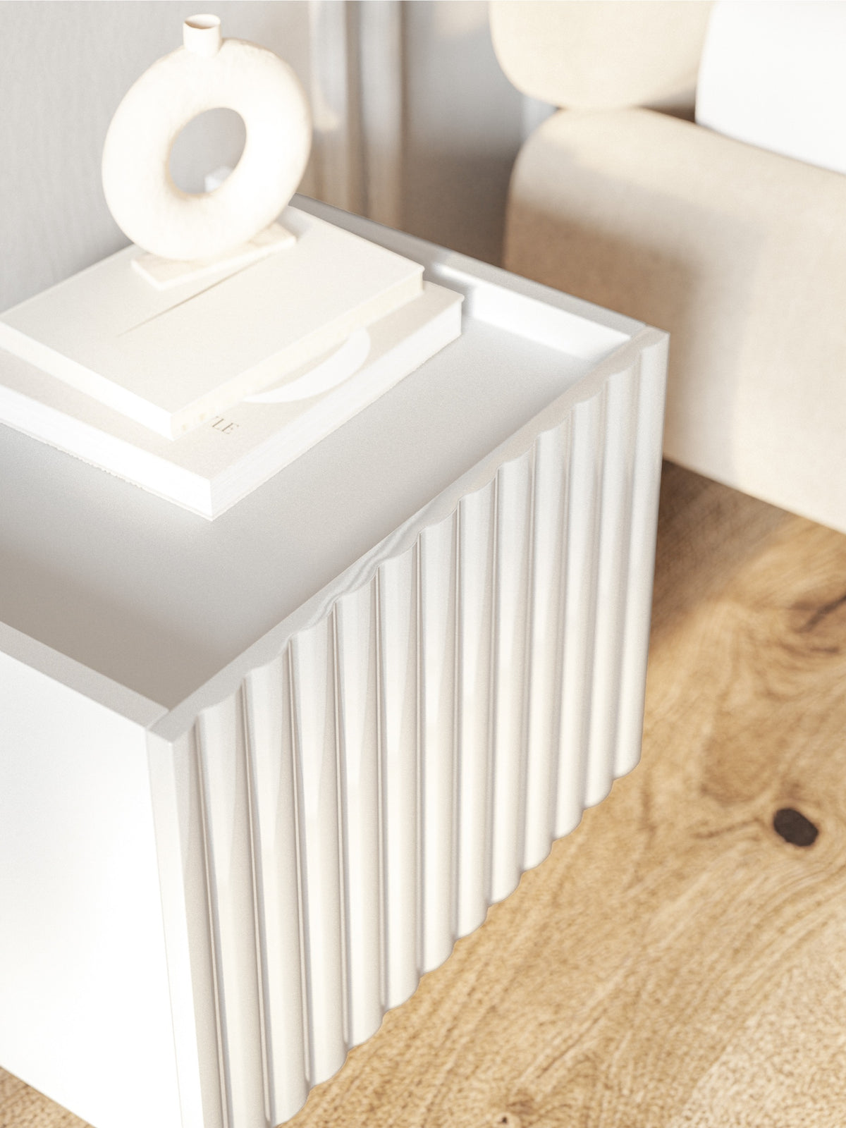 Table de chevet Fiorra suspendue 48 cm blanc brillant