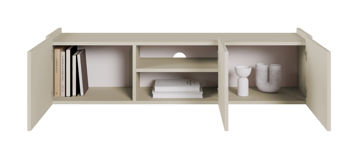 Meuble TV suspendu Fiorra trois portes 144 cm cachemire