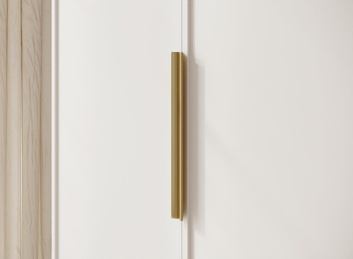 Vier­türiger Frame-Kleiderschrank mit zwei Kleiderstangen, Regalen und Schubfach, 200 cm, Weiß