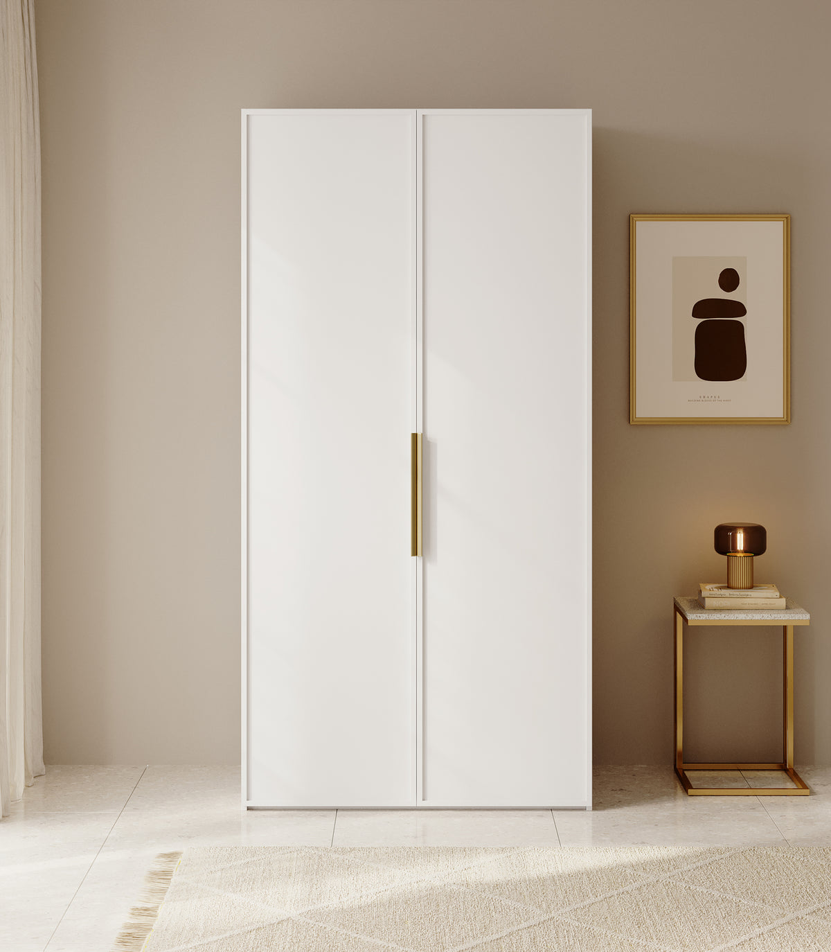 Armoire deux portes Frame avec tringle, étagères et tiroir 100 cm Blanche
