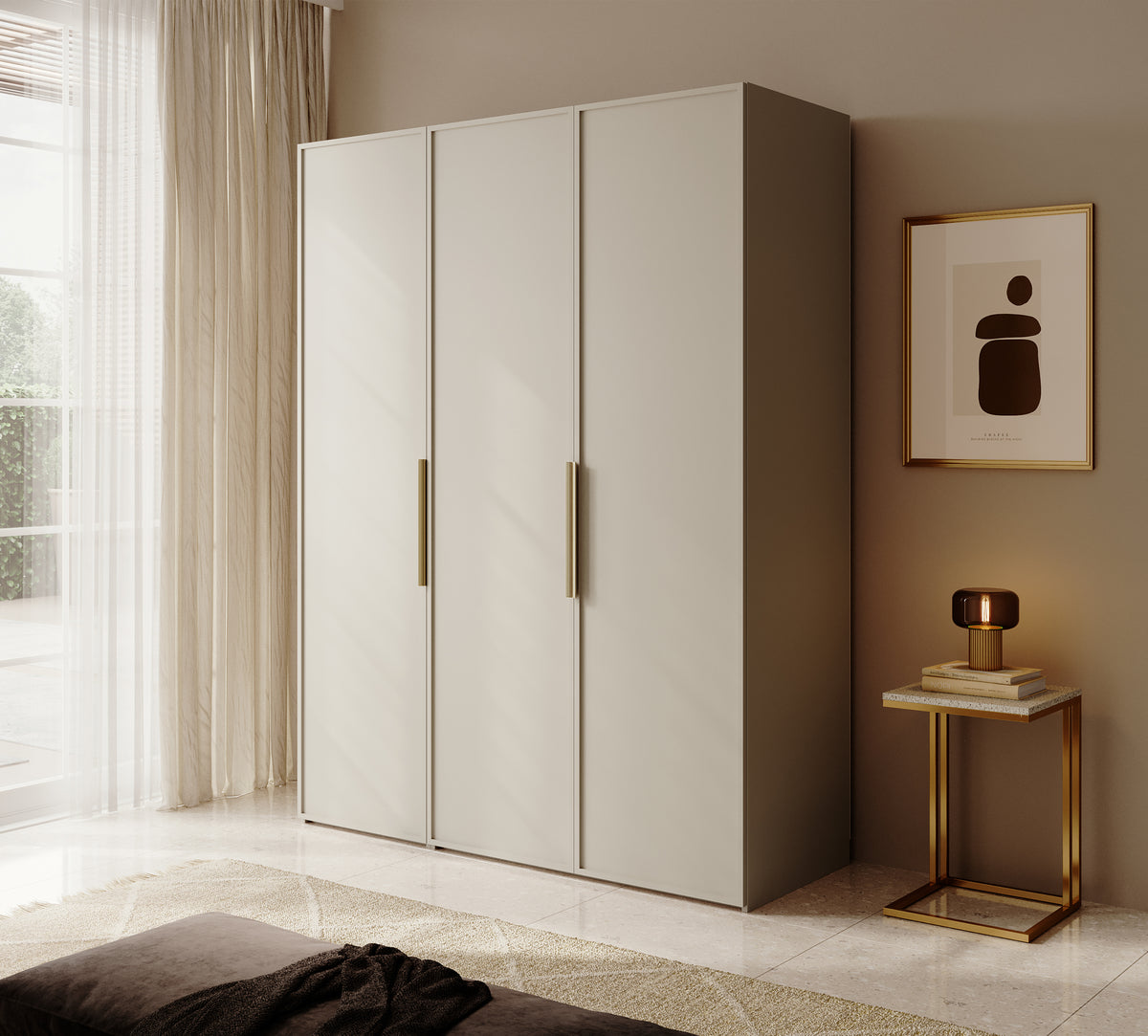 Armoire trois portes Frame avec deux tringles 150 cm Gris beige