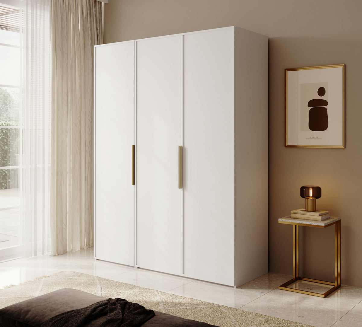 Armoire trois portes Frame avec deux tringles 150 cm Blanc