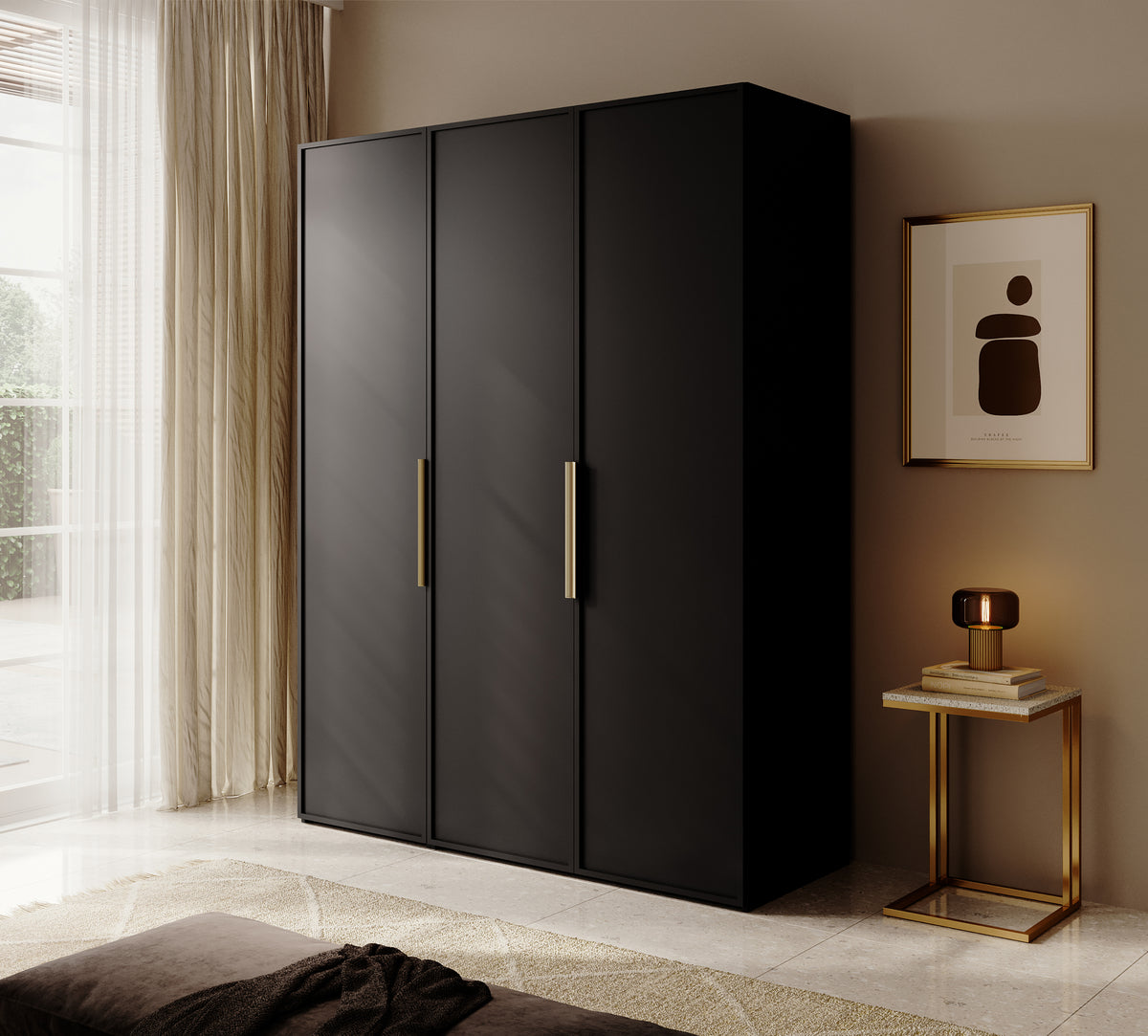 Armoire trois portes Frame avec deux tringles 150 cm Noir