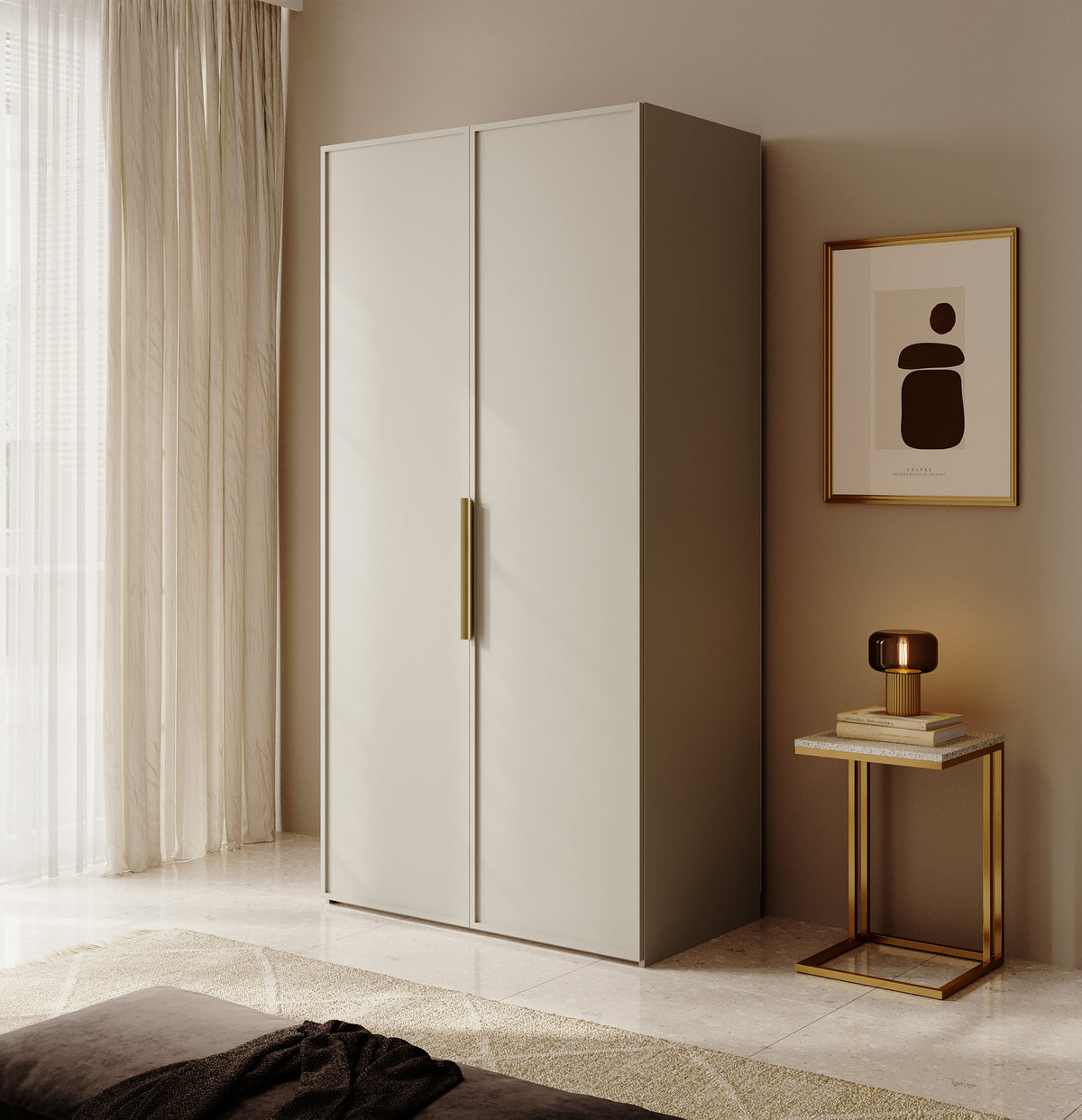 Armoire deux portes Frame avec tringle 100 cm Gris beige