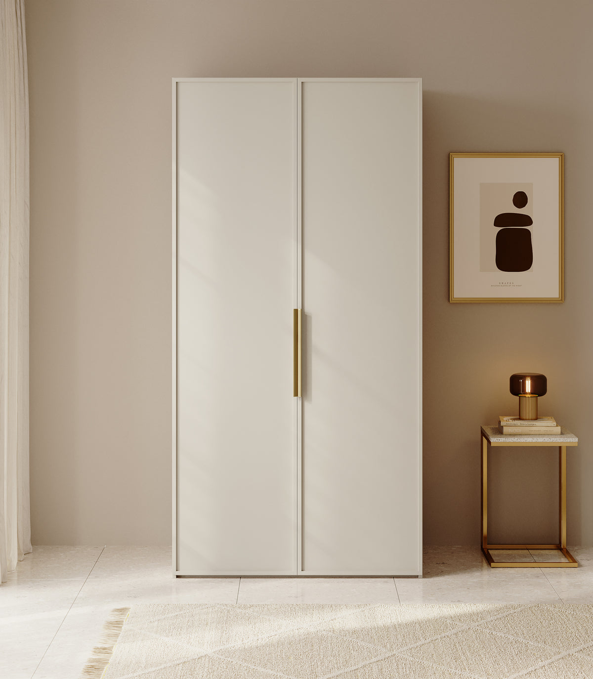 Zweiflügeliger Frame-Kleiderschrank mit 100 cm Kleiderstange, Grau-Beige