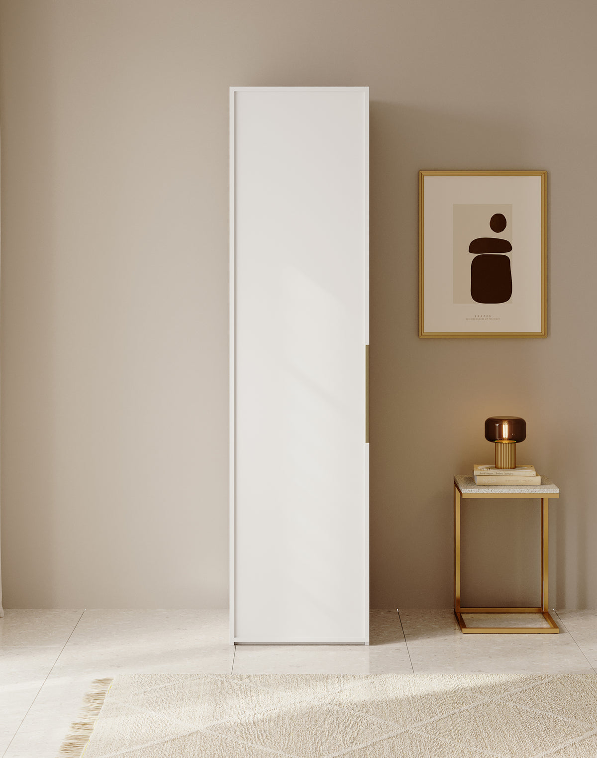 Einzeltüriger Frame-Schrank mit 50 cm Kleiderstange, Weiß