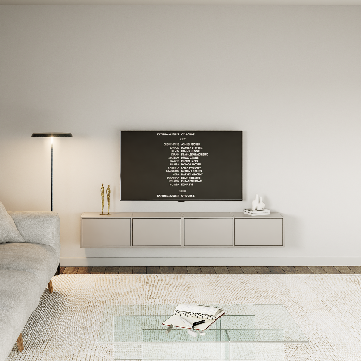 Meuble TV suspendu Framme avec quatre abattants 200 cm cachemire