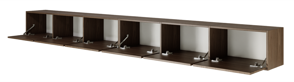 Meuble TV Framme suspendu avec six portes battantes 300 cm noyer Wisconsin