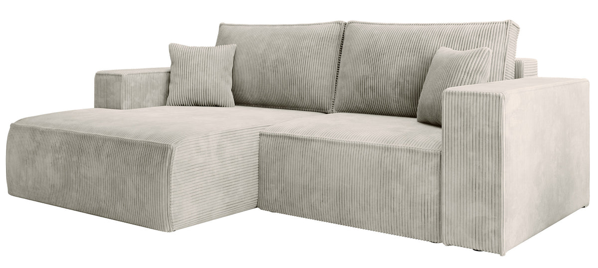 Ecksofa mit Schlaffunktion Farese Mini, L-förmig, linksseitig, mit Stauraum, grau-beiger Cordstoff