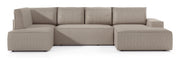 Canapé d'angle avec fonction couchage Farese New en U, avec coffre de rangement, côté droit, velours côtelé beige