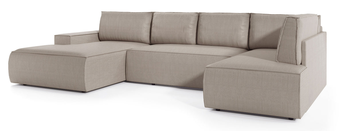 Ecksofa mit Schlaffunktion Farese New U-förmig mit Stauraum, linksseitig, beige Cordstoff
