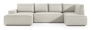 Canapé d'angle avec fonction couchage Farese New en U avec rangement, côté gauche, velours côtelé crème