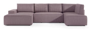 Canapé d'angle avec fonction couchage Farese New en U avec rangement, côté gauche, velours côtelé rose