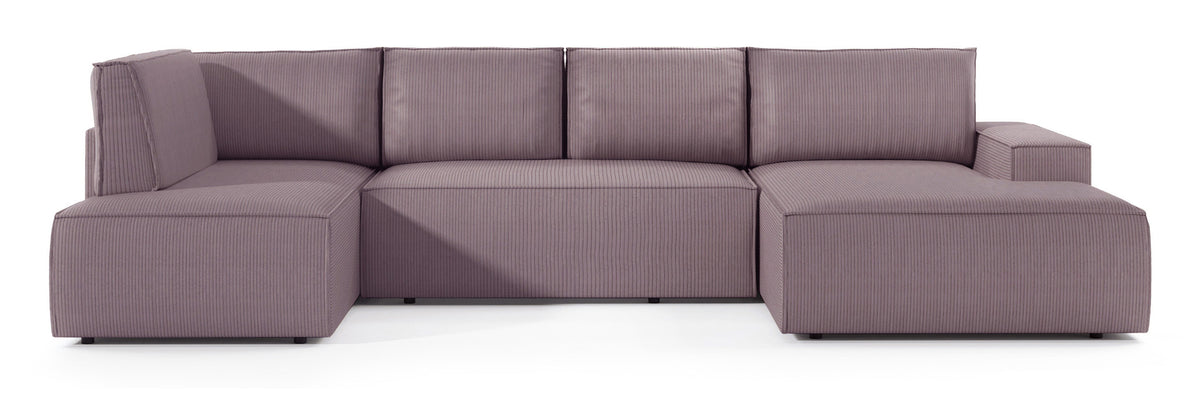 Canapé d'angle avec fonction couchage Farese New en U, coffre de rangement, angle droit, velours côtelé rose