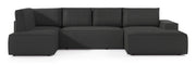 Canapé d'angle avec fonction couchage Farese New en U, avec rangement, côté droit, velours côtelé gris foncé
