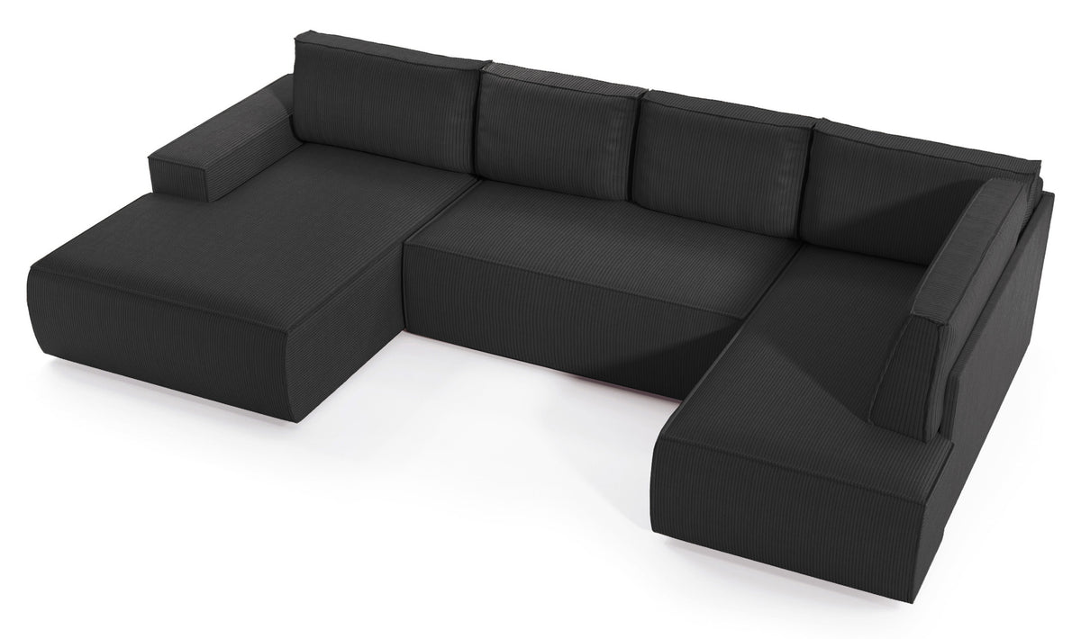 Ecksofa mit Schlaffunktion Farese New U-förmig mit Stauraum, linksseitig, dunkelgrauer Cordstoff