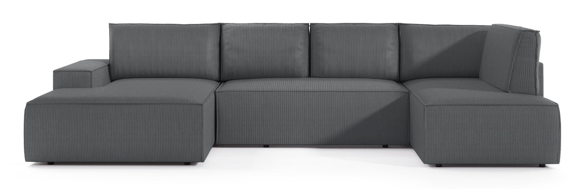 Ecksofa mit Schlaffunktion Farese New U-förmig mit Stauraum, linksseitig, grau Cord
