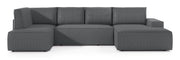 Canapé d'angle avec fonction couchage Farese New en U, avec rangement, côté droit, velours côtelé gris
