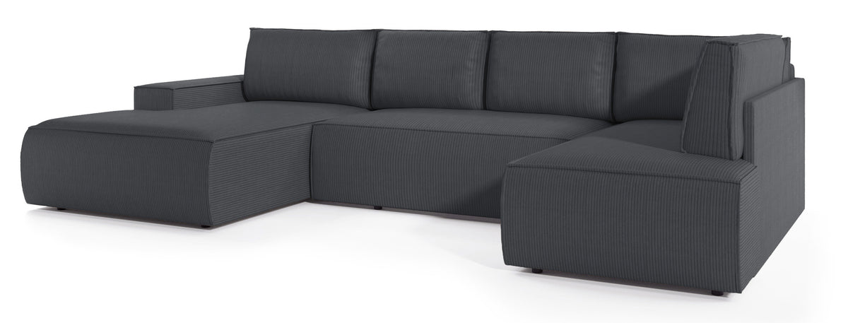 Ecksofa mit Schlaffunktion Farese New U-förmig mit Stauraum, linksseitig, grau Cord