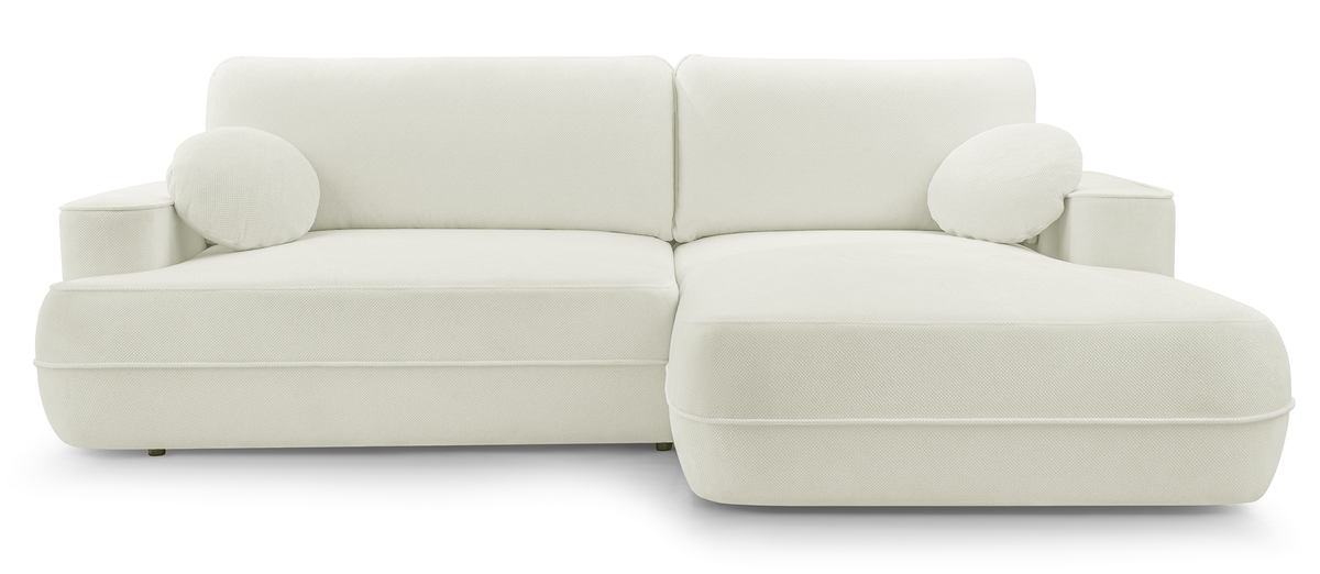 Canapé d'angle avec fonction couchage Fuerro en L, côté droit, avec coffre de rangement, blanc en tissage hydrofuge