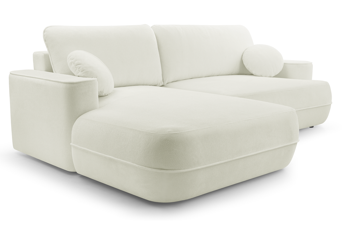 Canapé d'angle avec fonction couchage Fuerro en L, côté gauche, avec rangement, blanc en rotin hydrofuge