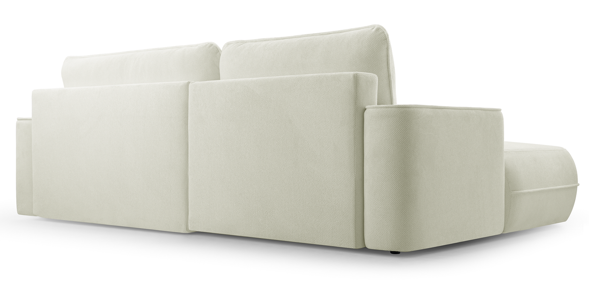 Canapé d'angle avec fonction couchage Fuerro en L, côté gauche, avec rangement, blanc en rotin hydrofuge