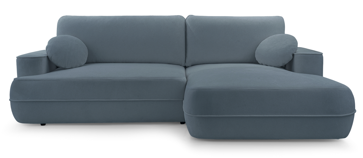 Canapé d'angle convertible Fuerro en L, côté droit, avec coffre de rangement, bleu clair, tissage hydrofuge