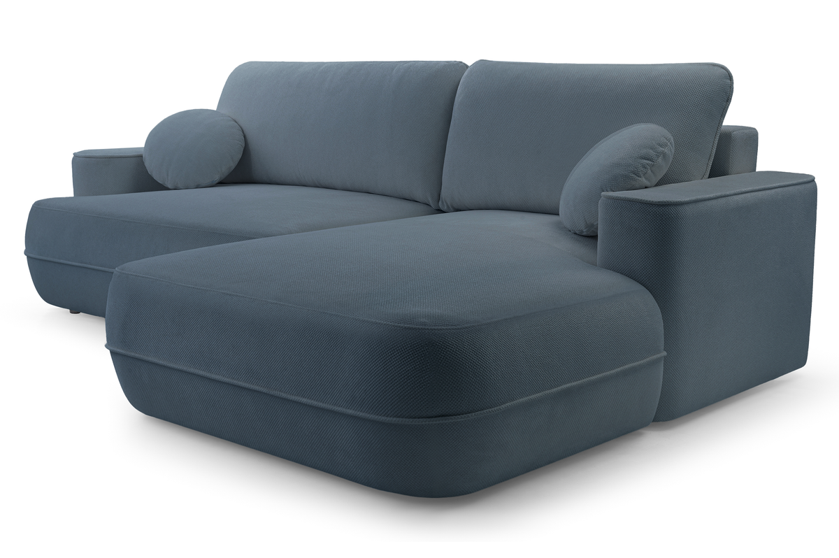 Canapé d'angle convertible Fuerro en L, côté droit, avec coffre de rangement, bleu clair, tissage hydrofuge