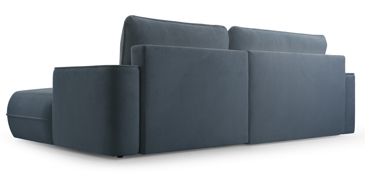 Canapé d'angle convertible Fuerro en L, côté droit, avec coffre de rangement, bleu clair, tissage hydrofuge