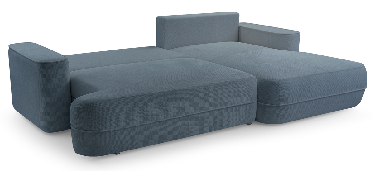 Canapé d'angle convertible Fuerro en L, côté droit, avec coffre de rangement, bleu clair, tissage hydrofuge