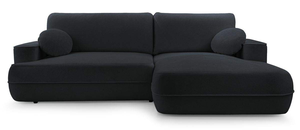 Ecksofa mit Schlaffunktion Fuerro, L-förmig, rechtsseitig, mit Stauraum, schwarz, wasserabweisendes Geflecht