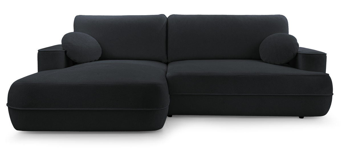 Canapé d'angle convertible Fuerro en L, côté gauche, avec coffre de rangement, tissage noir hydrofuge