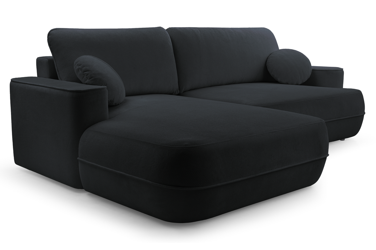 Canapé d'angle convertible Fuerro en L, côté gauche, avec coffre de rangement, tissage noir hydrofuge