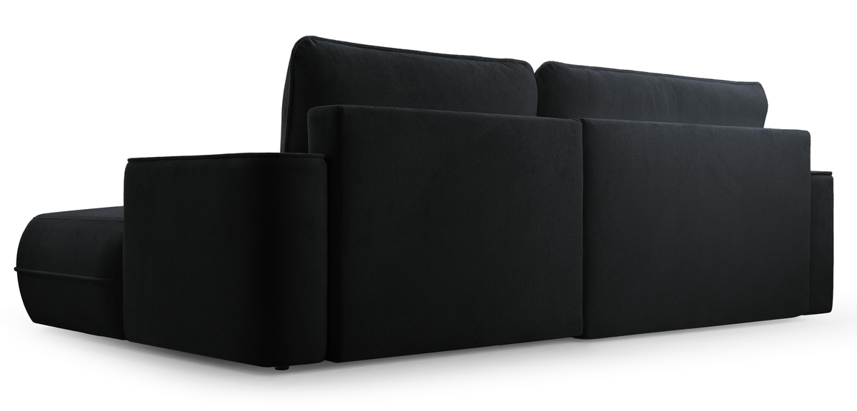 Ecksofa mit Schlaffunktion Fuerro, L-förmig, rechtsseitig, mit Stauraum, schwarz, wasserabweisendes Geflecht