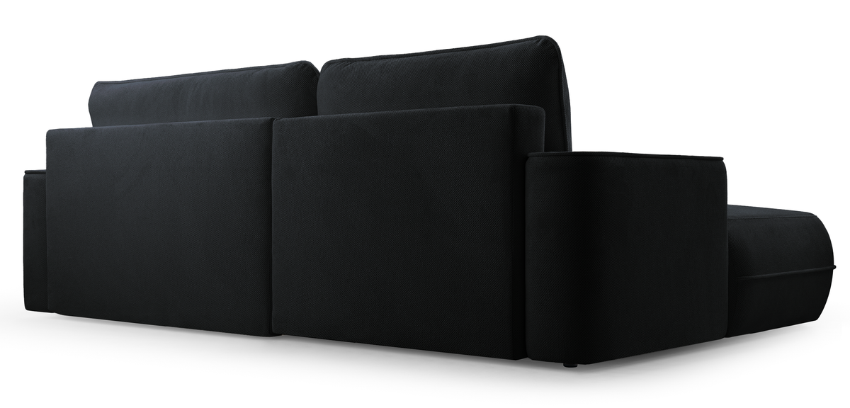 Canapé d'angle convertible Fuerro en L, côté gauche, avec coffre de rangement, tissage noir hydrofuge