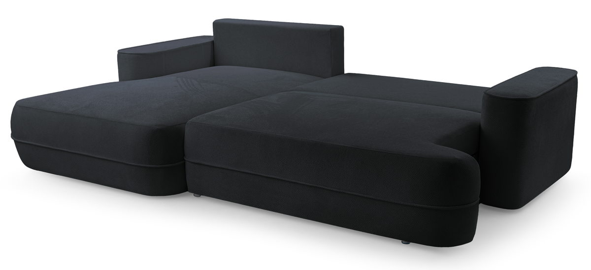 Canapé d'angle convertible Fuerro en L, côté gauche, avec coffre de rangement, tissage noir hydrofuge