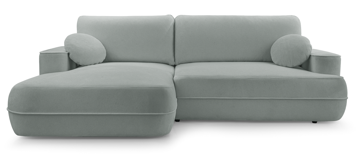 Canapé d'angle avec fonction couchage Fuerro en L, côté gauche, avec coffre, tissage hydrofuge gris-beige