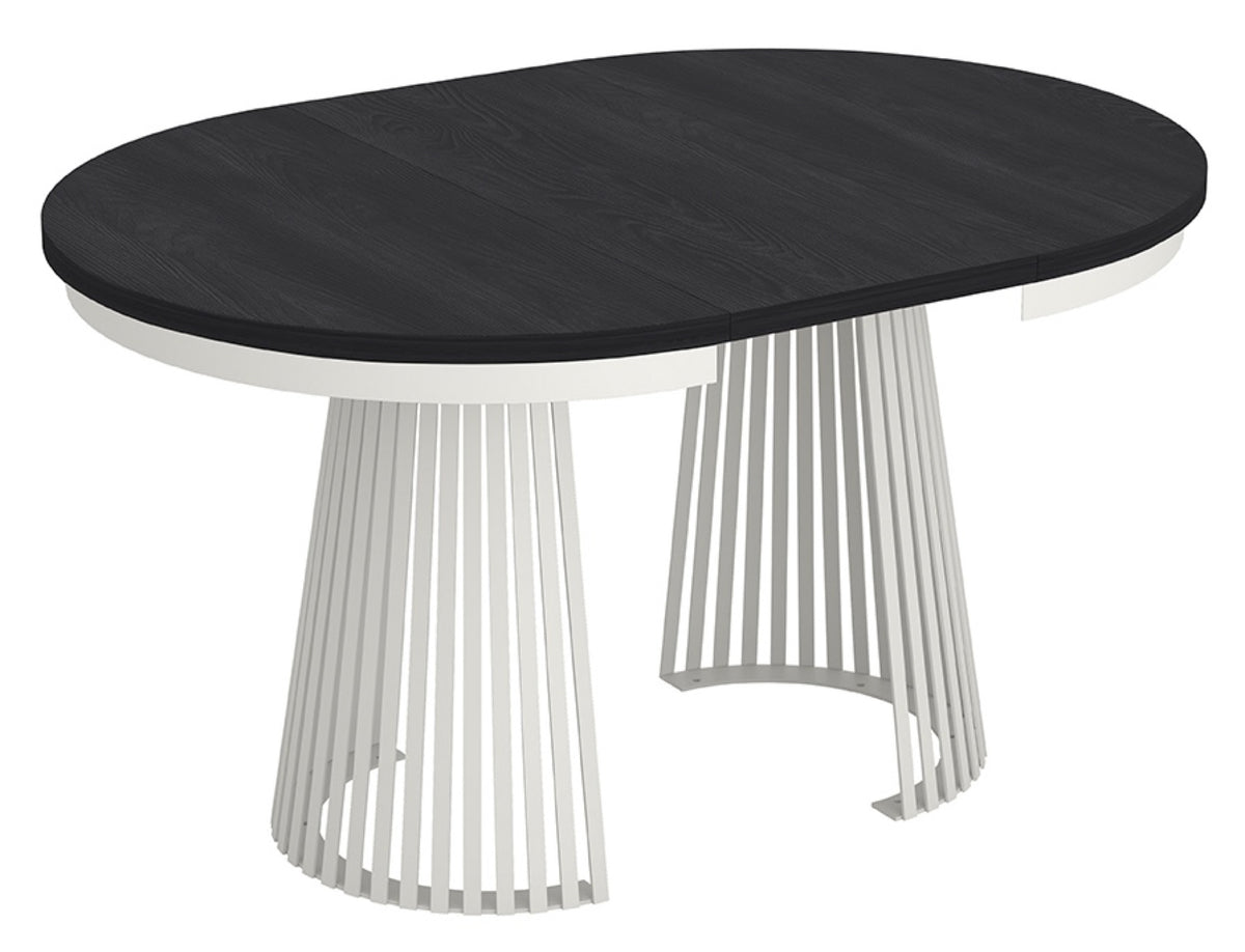 Ausziehbarer Esstisch Garda rund 100-180x100 cm schwarz/weiß
