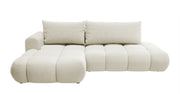 Canapé d'angle convertible Ombo crème en L avec coffre, tissu easy-clean tressé, version gauche