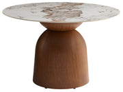 Table de salle à manger Glindro ronde diamètre 120 cm avec plateau en pierre/noyer