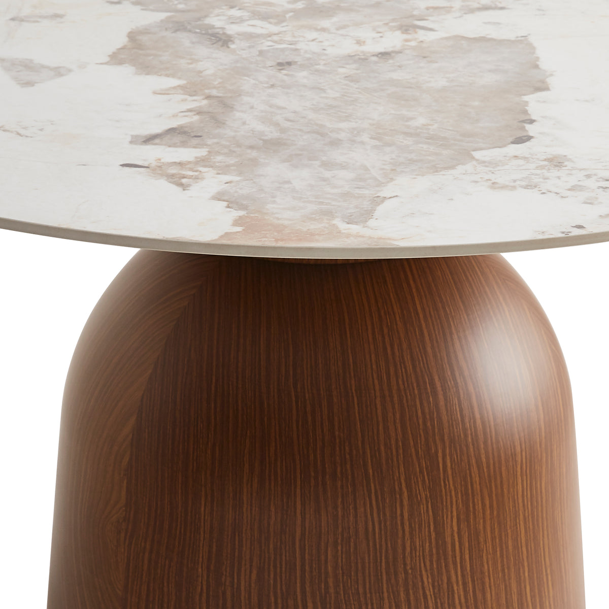 Table de salle à manger Glindro ronde diamètre 120 cm avec plateau en pierre/noyer