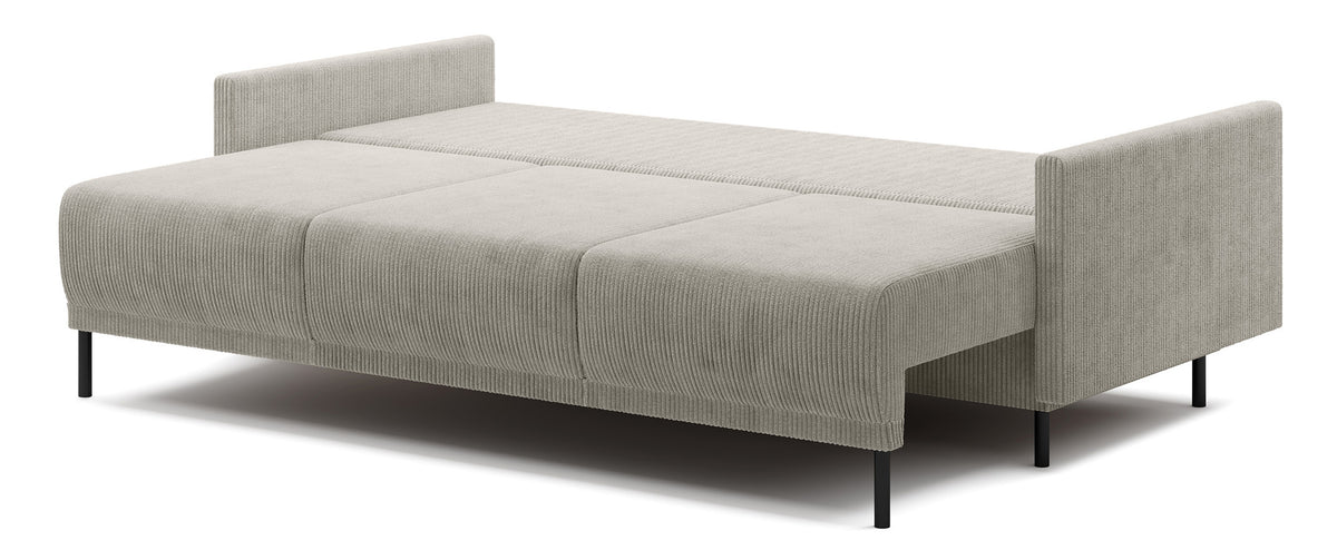 Dreisitziges Klappsofa Hamiel mit Stauraum, hellbeiger Cordstoff