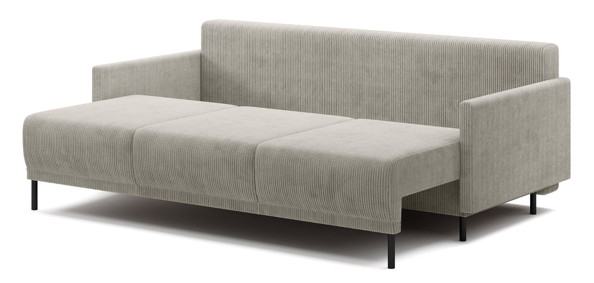 Dreisitziges Klappsofa Hamiel mit Stauraum, hellbeiger Cordstoff