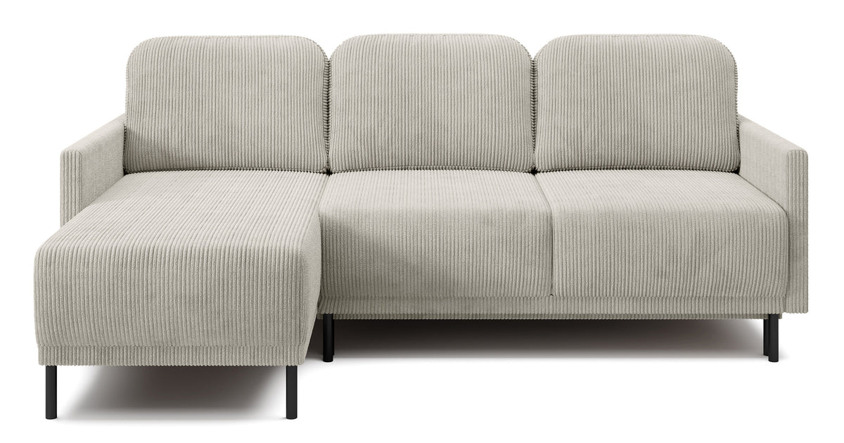 Canapé d'angle convertible Hamiel en L avec coffre de rangement, universel, velours côtelé beige clair