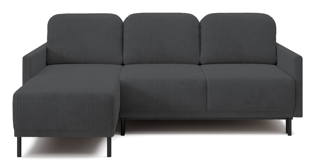 Canapé d'angle convertible Hamiel en L avec rangement, universel, velours côtelé bleu-gris