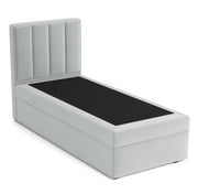 Lit continental 90x200 cm Rinus avec rangement, velours hydrofuge gris clair, côté gauche