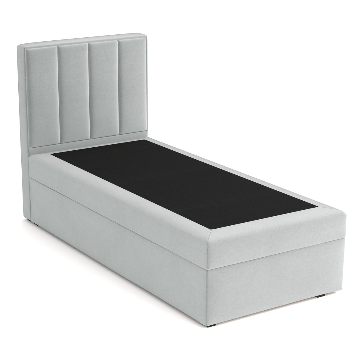 Lit continental 90x200 cm Rinus avec rangement, velours hydrofuge gris clair, côté gauche