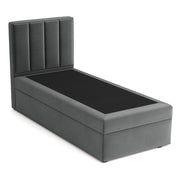 Kontinentales Bett 90x200 cm Rinus mit Stauraum, dunkelgrauer Velours, hydrophob, linksseitig